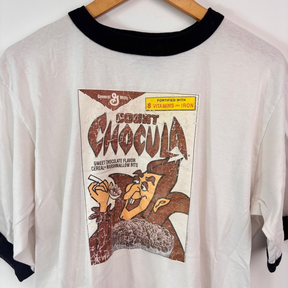 Vintage 1990s Count Chocula Changes Ringer T Shirt XL General Mills Cereal - Picture 2 of 5